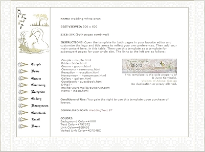 Wedding White Swan Web Template Screen Shot